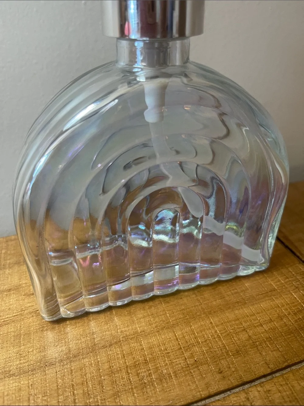 Iridescent Rainbow Glass Soap Dispenser with Chrome Pump